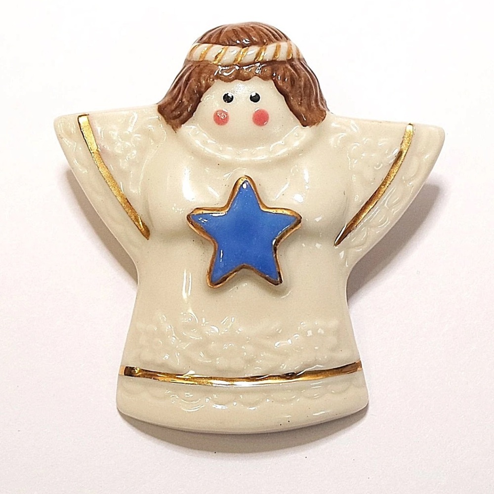 Porcelain Angel Motifs Pin Porcelain Blue Star Brooch Vintage